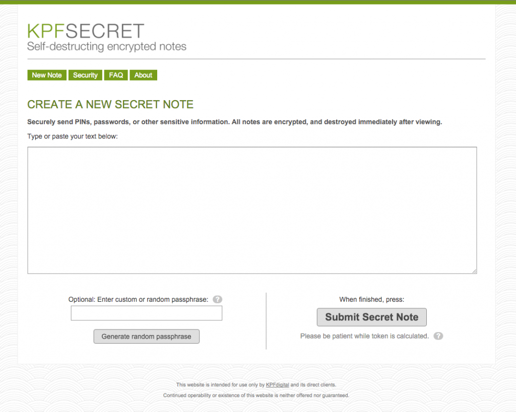 KPFsecret Selfdestructing Encrypted Notes KPFdigital Clean Simple